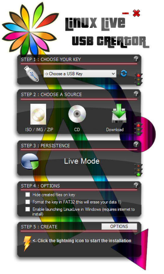 LinuxLive USB Creator main window