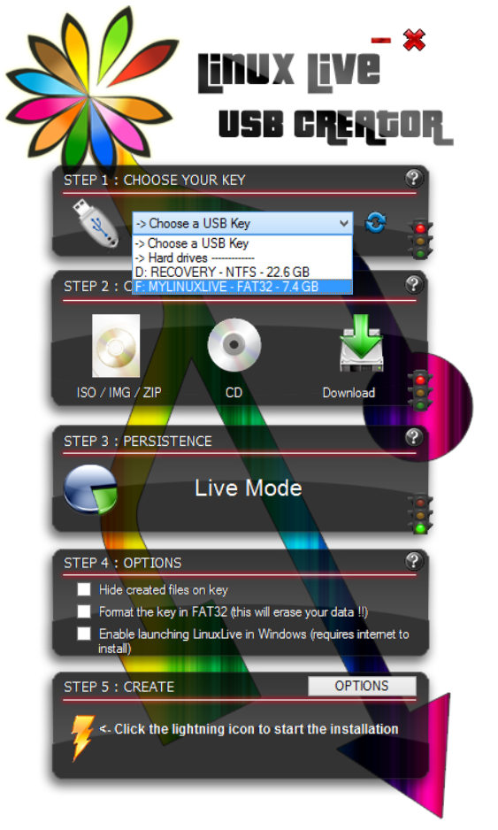 Select target USB key
