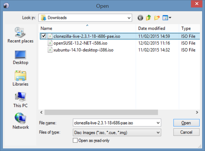 Choose the Clonezilla image file