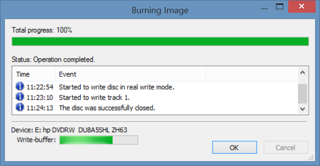 Burning process completed