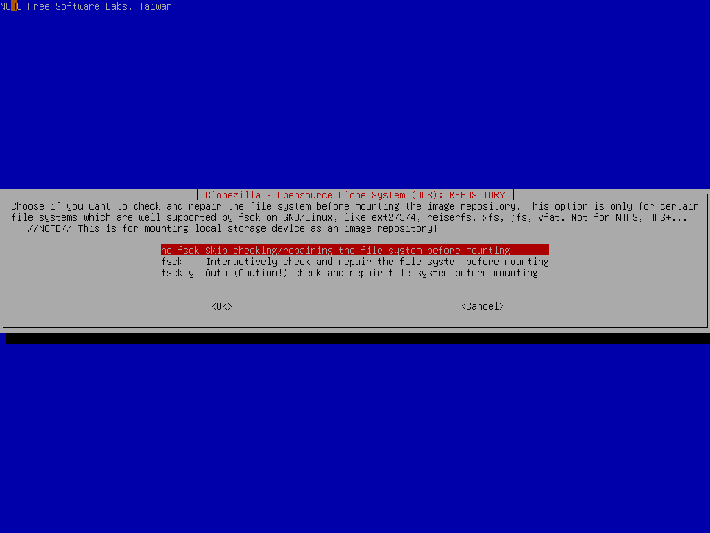 Choose no-fsck option