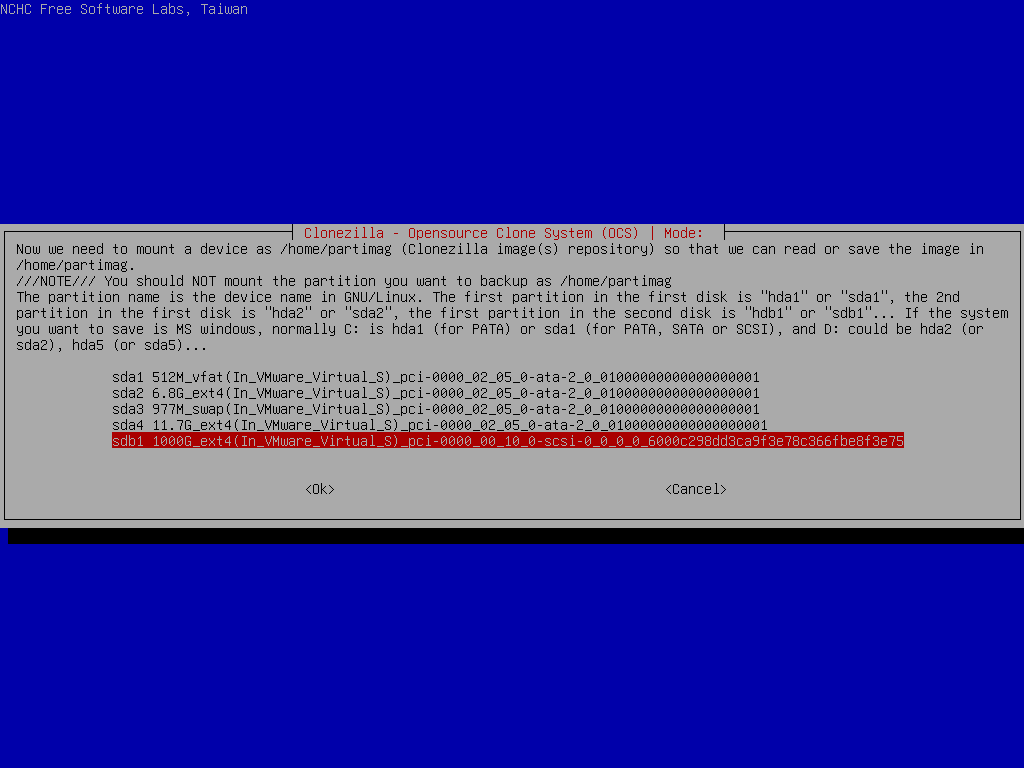 Select sdb1 as image repository