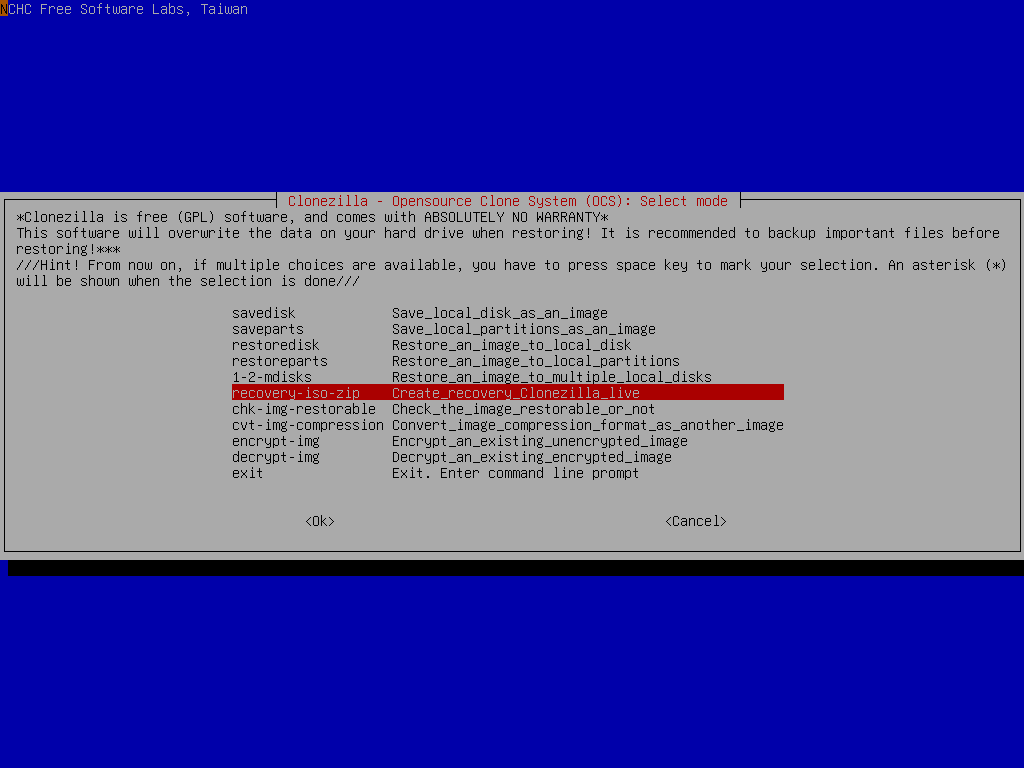Select recovery-iso-zip option