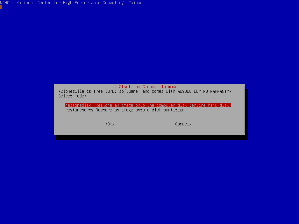 Choose restoredisk option
