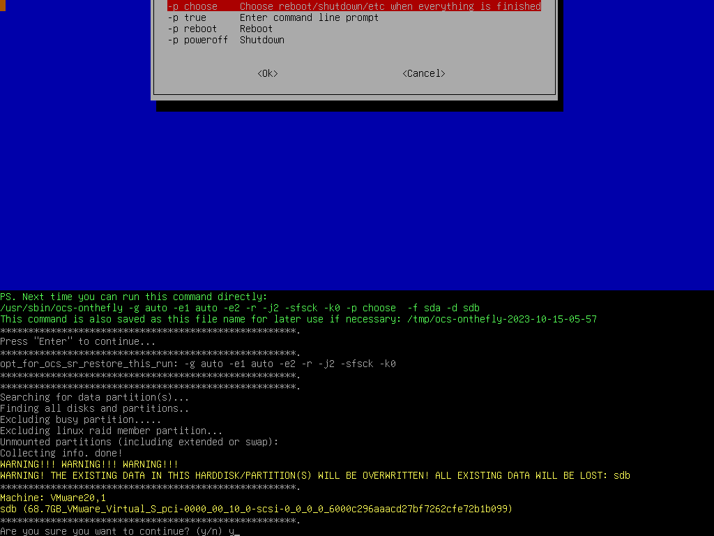 Start cloning confirmation