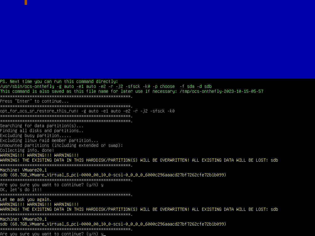 Start cloning second confirmation