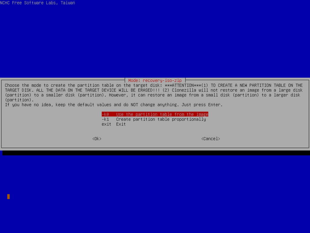 Select a partition table creation mode