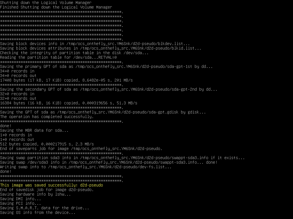 Clonzilla prepares the source disk pseudo image