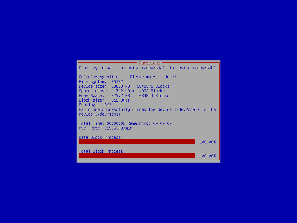 Clonzilla start writing target disk