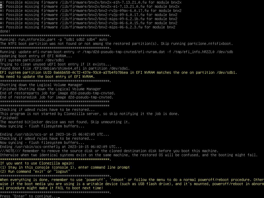 Clonzilla writing target disk progress 3