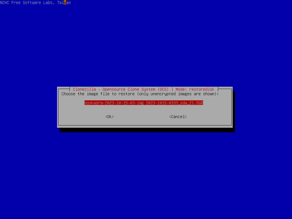 Choose Clonezilla live image as the source image