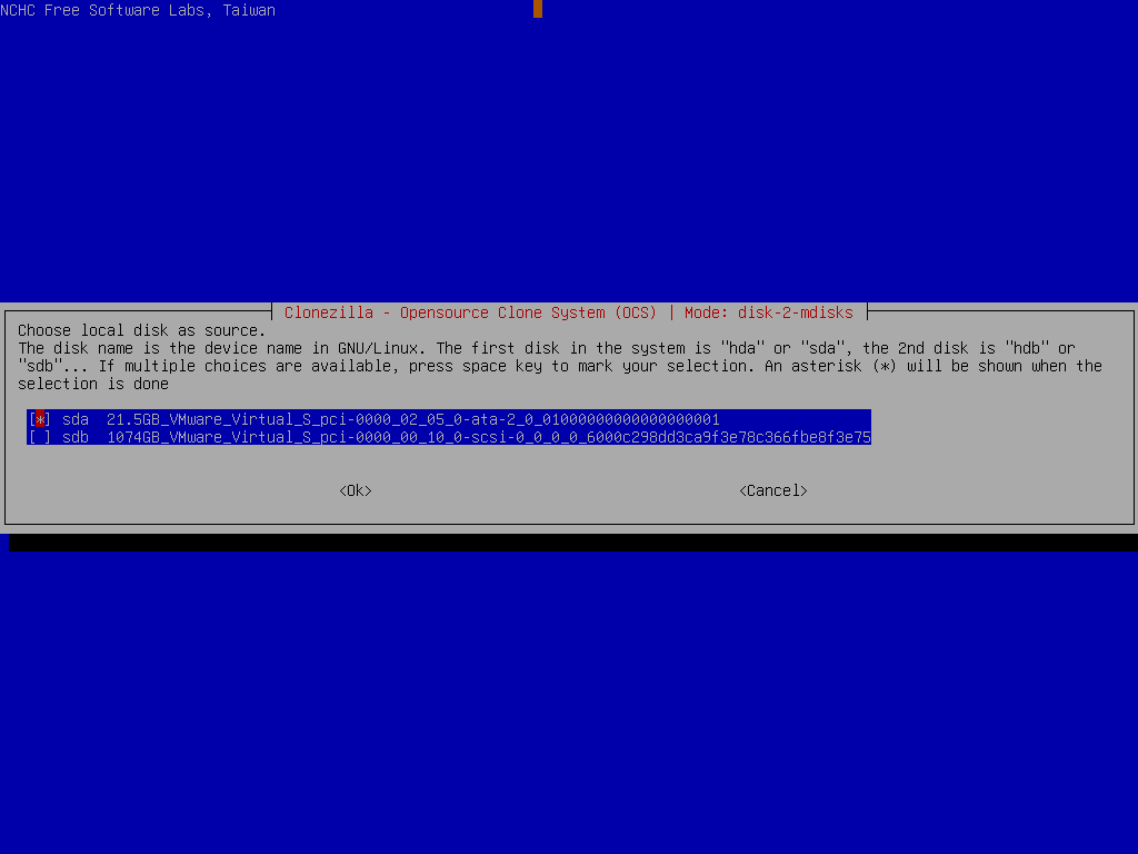 Select sda as source disk