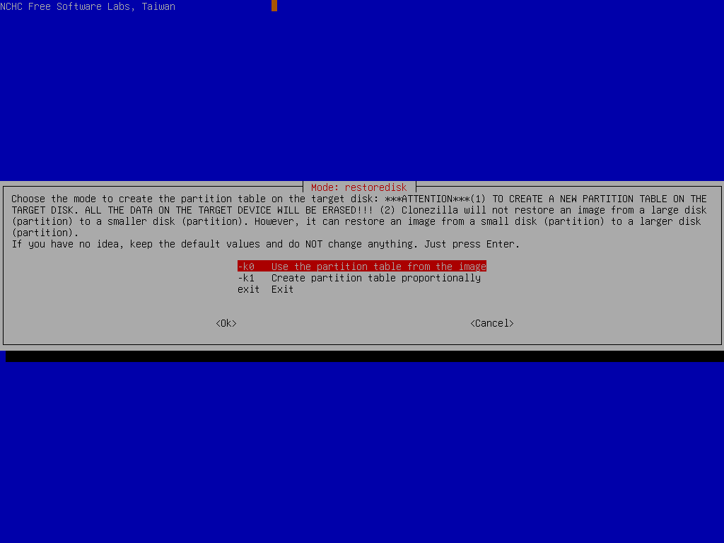 Choose Clonezilla live image as the source image
