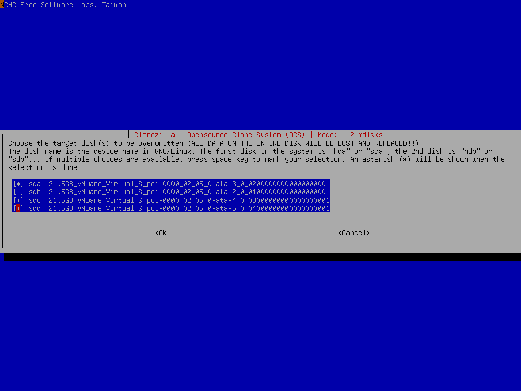Select multiple disks as destination