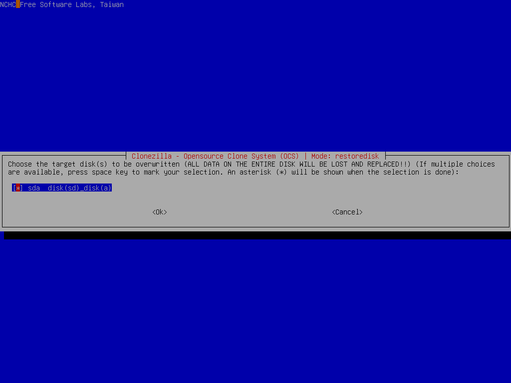Select sda as destination disk