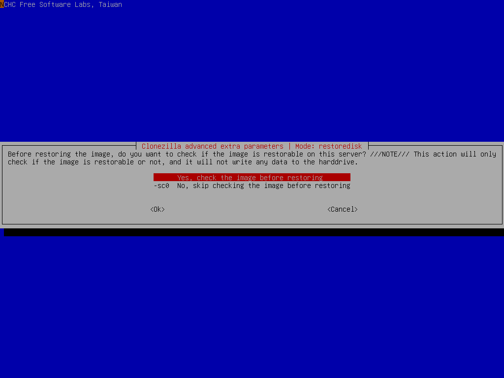 Choose yes to check if the image is restorable