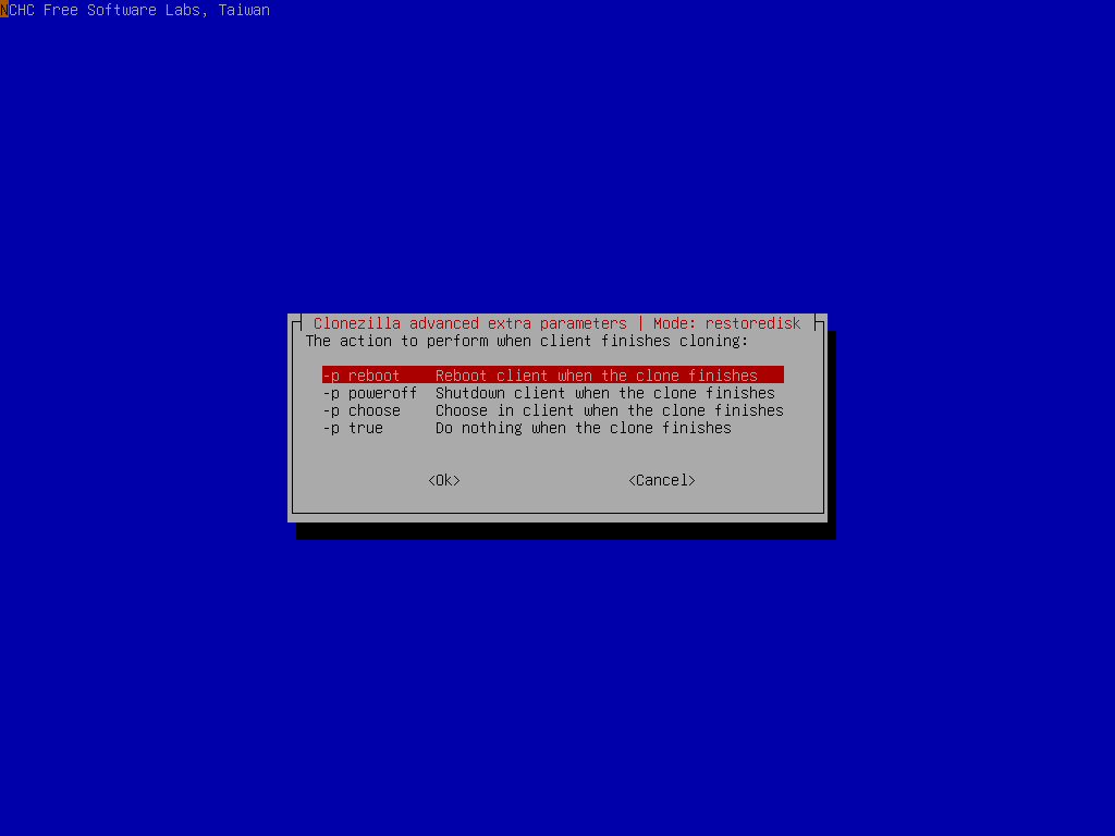 Choose reboot as action after cloning
