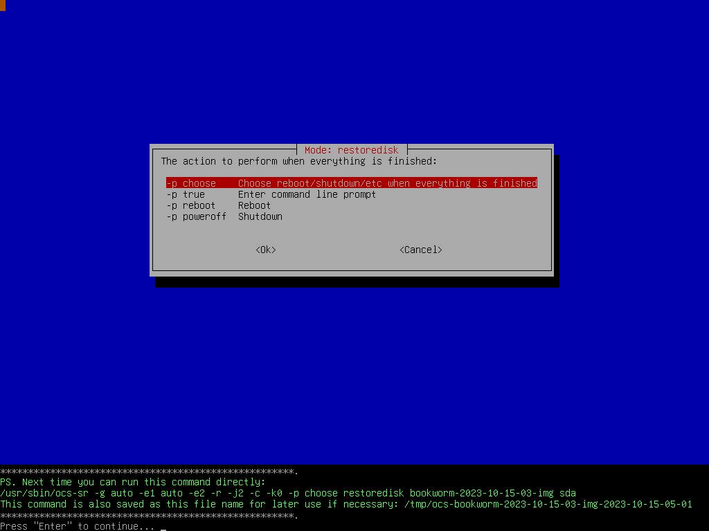 Prompt the restore command