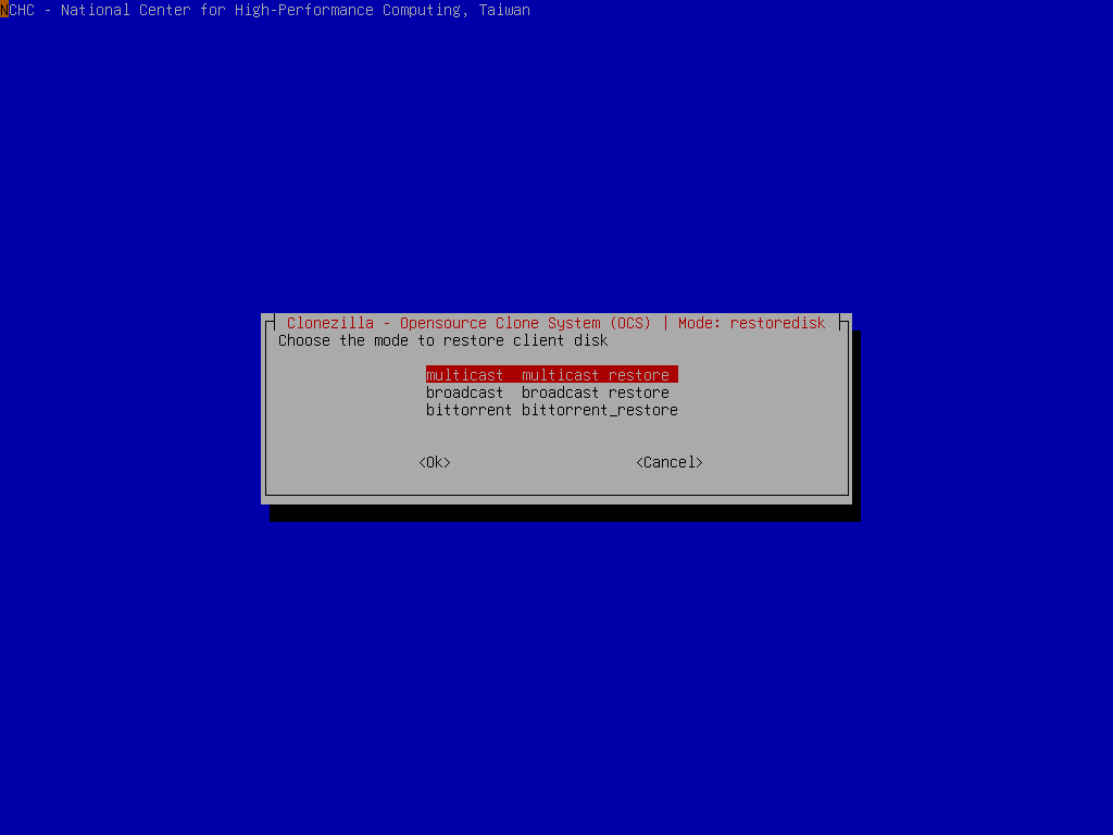 Choose multicast as way to restore client disk