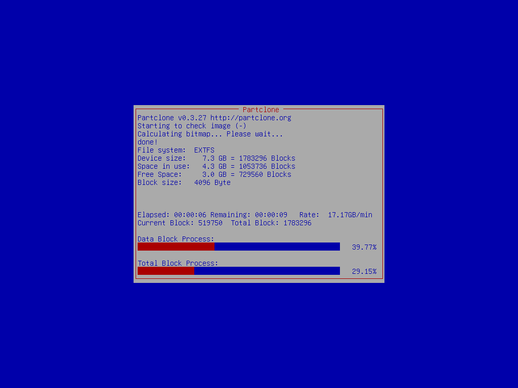 Image check progress EXTFS
