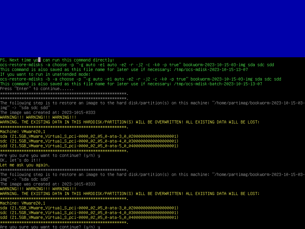 Restore command second confirm