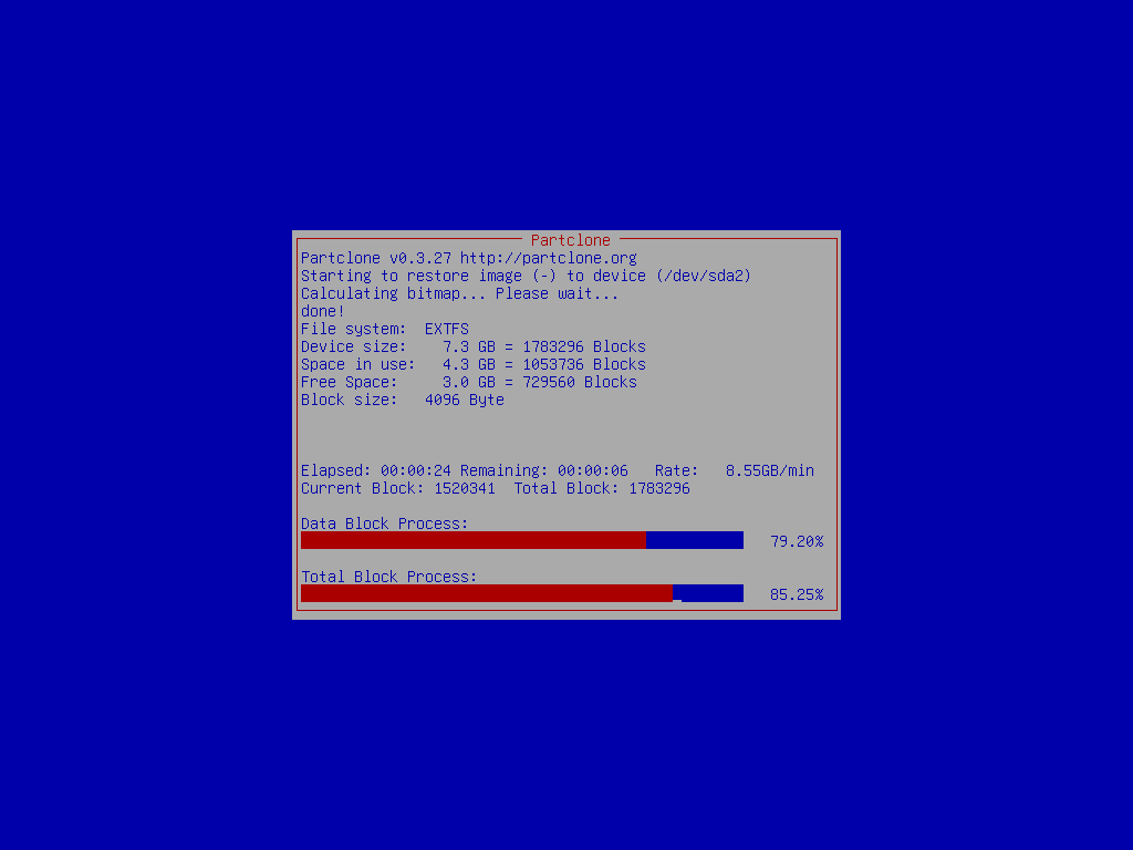 Restore progress EXTFS