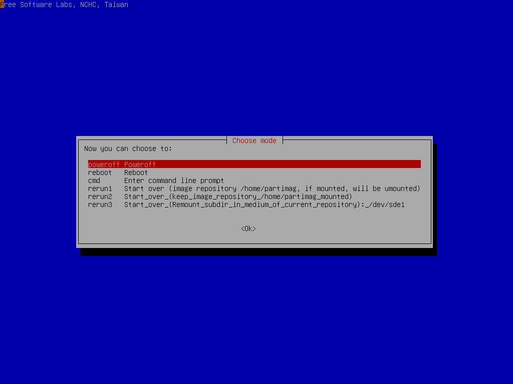 Post restore operation menu